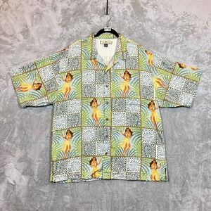 Tommy Bahama Silk Aloha Hawaiian Shirt Men's XL Hula Dancer Print Button S/S